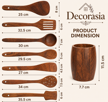 Decorasia Wooden Kitchen Tool Set with Holder (Set of 7)