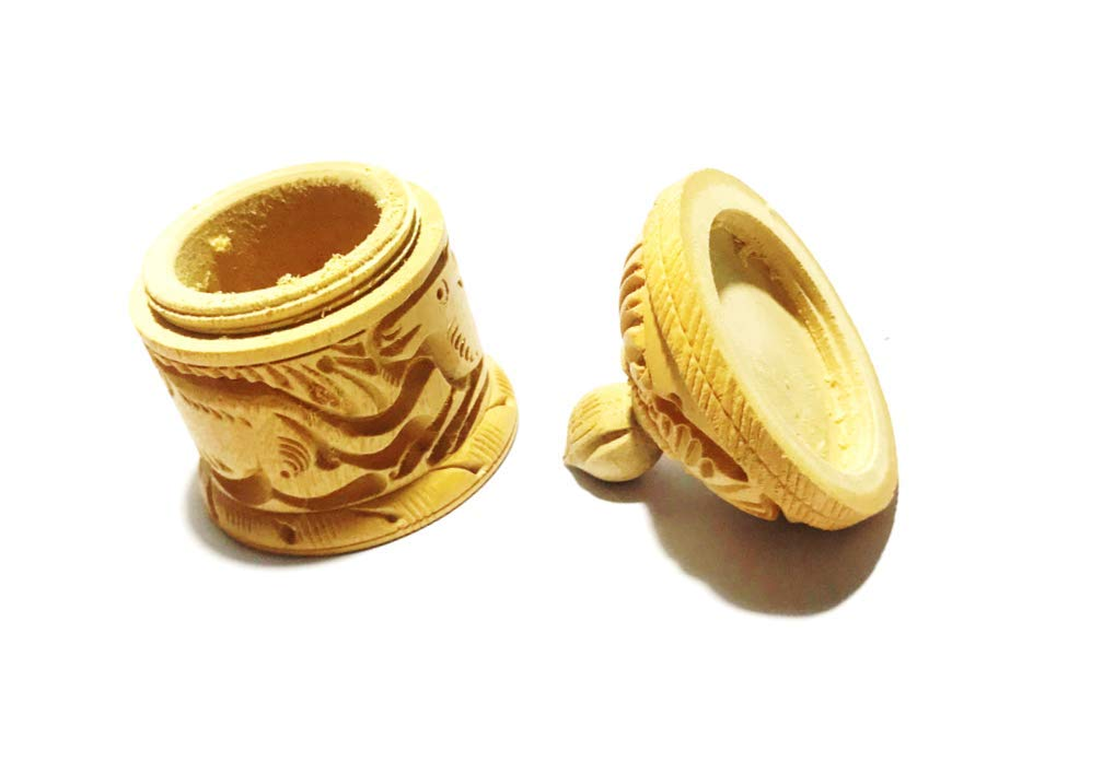 Hand Carved Wooden Sindoor Box with Brass Work | Traditional Kumkum Storage Box | Handmade Decorative Puja Box
