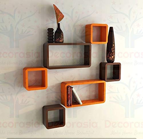 DECORASIA Beautiful & Antique Cube & Rectangle Shape (Set of 6) Mounted Rack Shelves.