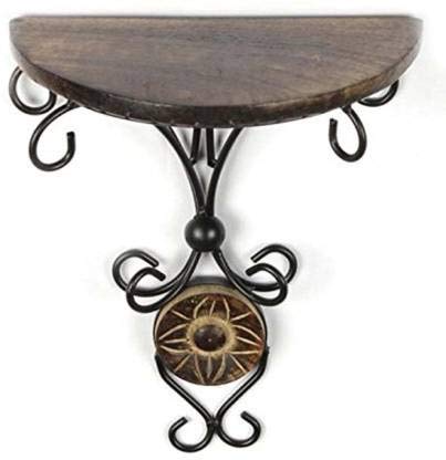 DECORASIA Wooden & Wrought Iron Wall Bracket/Rack Cast Iron, Wooden Iron Wall Shelves (Set of 2 )