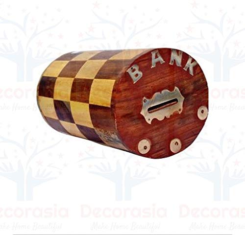 DECORASIA™ Wooden Beautiful Unique Chess Round with Screw Lock Coin Bank Piggy Bank Money Bank. Gullak for Kids, Wooden,Coin Bank, Birthday Gift for Kids.