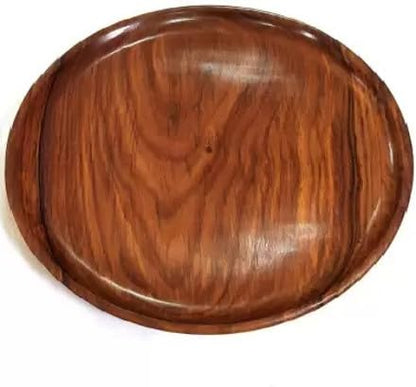 Decorasia HANDICRAFTS Round Wooden Serving Tray Tray for Dining Table, Home D�cor & Kitchen Use | Rustic Brown Serving Platter � Pack of 1