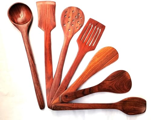 Decorasia Wooden Cooking Spoon, Strainer & Spatula Set | 3-Piece Natural Wood Kitchen Utensils | Heat-Resistant & Non-Stick Safe