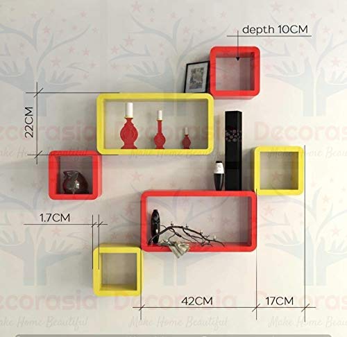 DECORASIA Beautiful & Antique Cube & Rectangle Shape (Set of 6) Mounted Rack Shelves.
