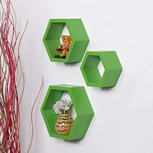 DECORASIA� Beautiful Wooden Hexagon Shape Designer Storage Shelves MDF (Set of 3) (Medium Density Fiber) Wall Shelf