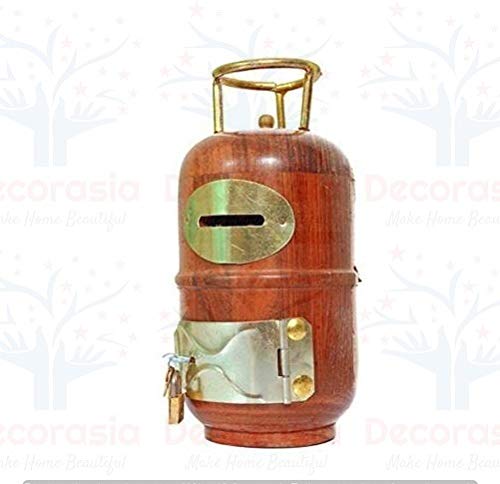 DECORASIA™ Wooden Beautiful Gas Cylinder Style Coin Bank Piggy Bank Wooden Money Bank.