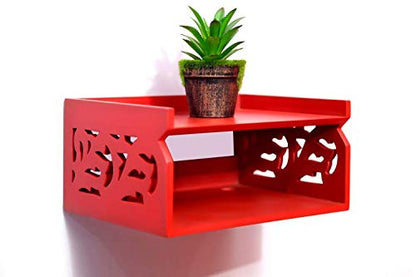 DECORASIA Wooden Beautiful WiFi Stand and Tv Set top Box Stand (Red)