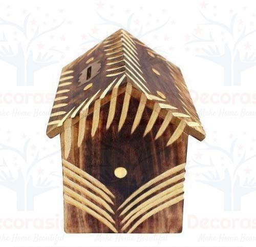 DECORASIA™ Wooden Beautiful Antique Hut Style Coin Bank Piggy Bank Wooden Money Bank.