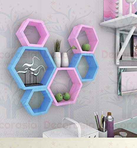 DECORASIA� Beautiful Wooden Hexagon Shape Designer Storage Shelves MDF (Set of 6) (Medium Density Fiber) Wall Shelf