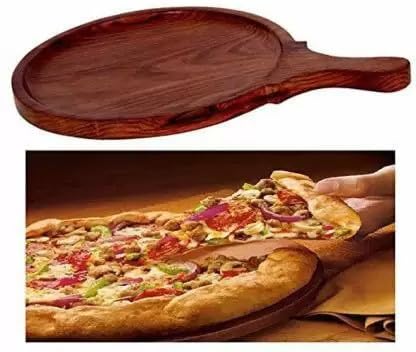 Decorasia 10-Inch Round Wooden Pizza Tray � Multipurpose Snacks Plate & Cutting Board | Brown Pizza Pan for Serving & Chopping Wood � Pack of 1