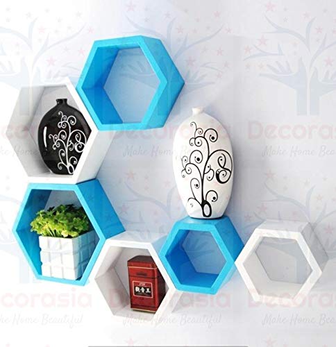 DECORASIA� Beautiful Wooden Hexagon Shape Designer Storage Shelves MDF (Set of 6) (Medium Density Fiber) Wall Shelf
