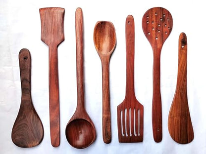 Decorasia Wooden Cooking Spoon, Strainer & Spatula Set | 3-Piece Natural Wood Kitchen Utensils | Heat-Resistant & Non-Stick Safe