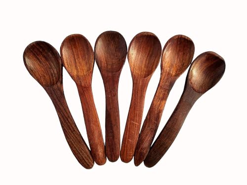 Handmade Sheesham Wood Masala Spoons, 10 cm Length, Set of 6, Chemical-Free