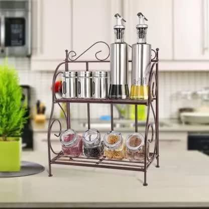 DECORASIA Foldable Wrought and Cast Iron Spice Shelf Rack Containers Utensil Kitchen Rack (Iron)
