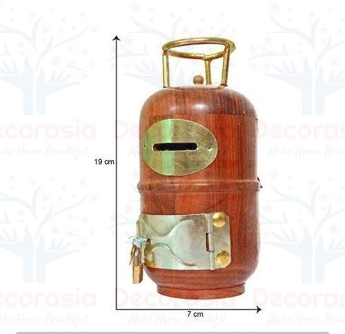 DECORASIA™ Wooden Beautiful Gas Cylinder Style Coin Bank Piggy Bank Wooden Money Bank.
