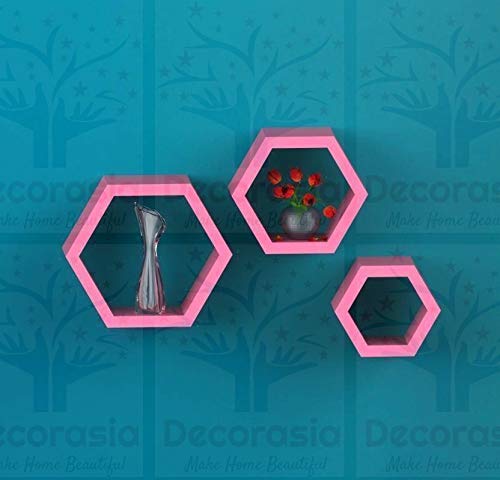 DECORASIA� Beautiful Wooden Hexagon Shape Designer Storage Shelves MDF (Set of 3) (Medium Density Fiber) Wall Shelf