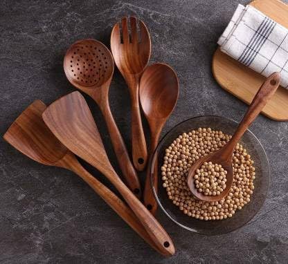 Decorasia Wooden Baking & Cooking Tools Set | Spatula, Ladle & Cooking Spoon | Natural Wood Kitchen Utensils for Mixing, Stirring & Serving