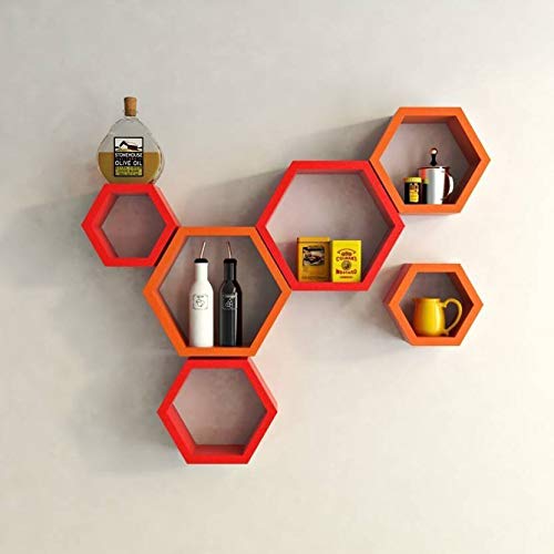 DECORASIA� Beautiful Wooden Hexagon Shape Designer Storage Shelves MDF (Set of 6) (Medium Density Fiber) Wall Shelf