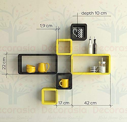 DECORASIA Beautiful & Antique Cube & Rectangle Shape (Set of 6) Mounted Rack Shelves.
