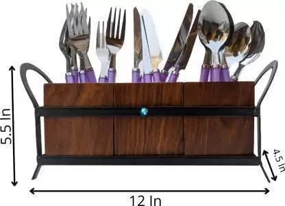 DECORASIA™ Wooden Cutlery Holder Set with Iron Stand | 3 Compartment Kitchen Organizer