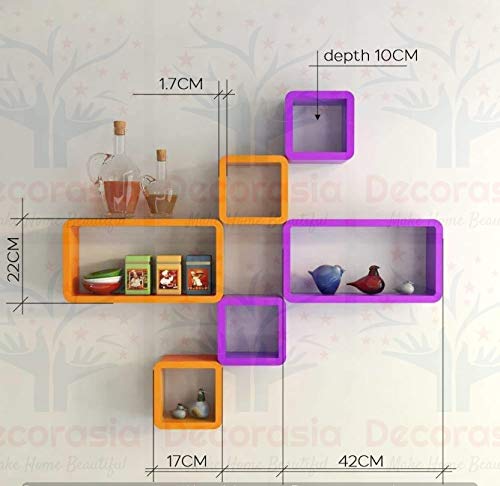 DECORASIA Beautiful & Antique Cube & Rectangle Shape (Set of 6) Mounted Rack Shelves.