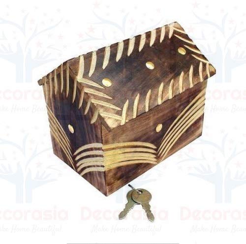 DECORASIA™ Wooden Beautiful Antique Hut Style Coin Bank Piggy Bank Wooden Money Bank.