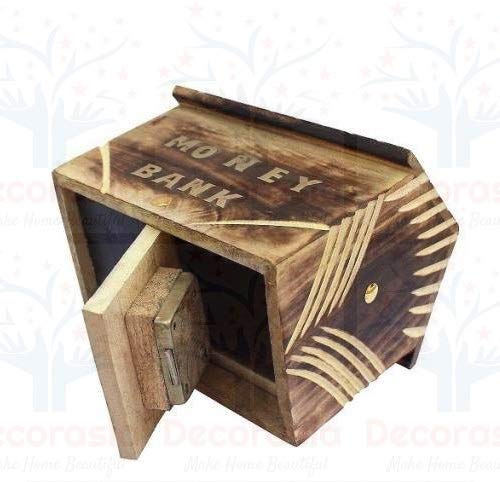 DECORASIA™ Wooden Beautiful Antique Hut Style Coin Bank Piggy Bank Wooden Money Bank.