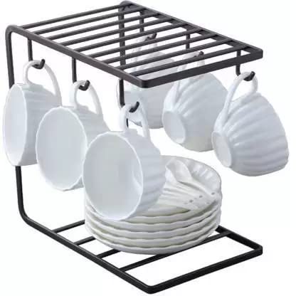 DECORASIA™ Metal Mug Holder Stand | Cup Organizer Rack with Hooks & Top Shelf
