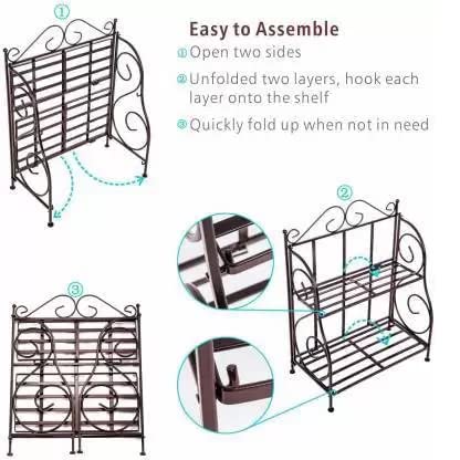 DECORASIA Foldable Wrought and Cast Iron Spice Shelf Rack Containers Utensil Kitchen Rack (Iron)