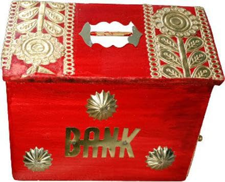 Decorasia Beautiful Wooden Money Bank for Kids with Lock & 2 Keys | Handcrafted Coin Saving Piggy Bank | Secure Wooden Gullak for Boys & Girls | Educational & Gift-Friendly