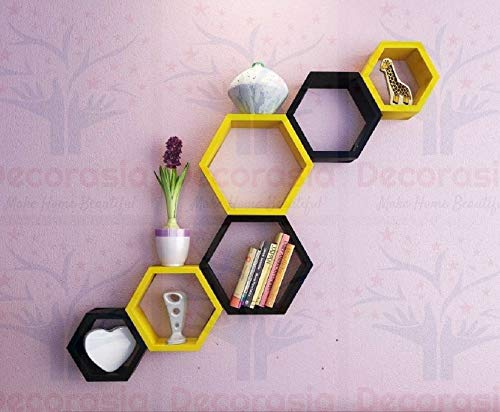DECORASIA� Beautiful Wooden Hexagon Shape Designer Storage Shelves MDF (Set of 6) (Medium Density Fiber) Wall Shelf