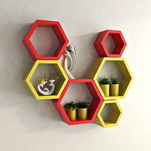DECORASIA� Beautiful Wooden Hexagon Shape Designer Storage Shelves MDF (Set of 6) (Medium Density Fiber) Wall Shelf