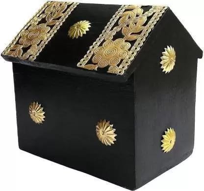 Decorasia MART Beautiful Wooden Antique-Style Money Bank for Kids | Handcrafted Coin Saving Piggy Bank | Traditional Wooden Gullak Box for Boys & Girls | Decorative Coin Bank Gift