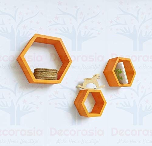 DECORASIA� Beautiful Wooden Hexagon Shape Designer Storage Shelves MDF (Set of 3) (Medium Density Fiber) Wall Shelf