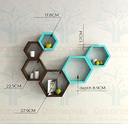 DECORASIA Beautiful Wooden Hexagon Shape Designer Storage Shelves MDF (Set of 6) (Medium Density Fiber) Wall Shelf