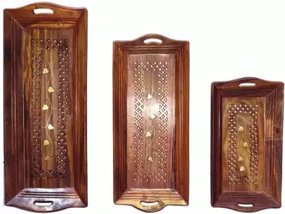 Sheesham Wood Handmade & Handcrafted Wooden Serving Tray- Set of 3