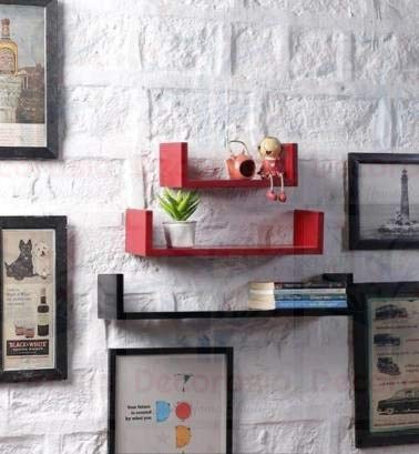 DECORASIA� Beautiful U Shape Wooden Wall Shelf for Multi Purpose Utility MDF Wall Shelf
