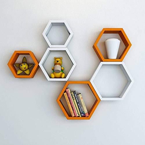 DECORASIA� Beautiful Wooden Hexagon Shape Designer Storage Shelves MDF (Set of 6) (Medium Density Fiber) Wall Shelf