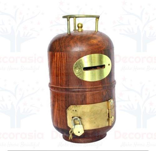 DECORASIA™ Wooden Beautiful Gas Cylinder Style Coin Bank Piggy Bank Wooden Money Bank.