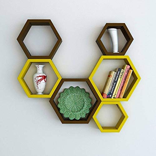 DECORASIA� Beautiful Wooden Hexagon Shape Designer Storage Shelves MDF (Set of 6) (Medium Density Fiber) Wall Shelf