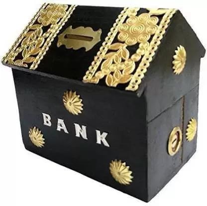 Decorasia MART Beautiful Wooden Antique-Style Money Bank for Kids | Handcrafted Coin Saving Piggy Bank | Traditional Wooden Gullak Box for Boys & Girls | Decorative Coin Bank Gift