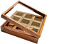 Decorasia Sheesham Wood Spice Box with Glass Lid, 9 Compartments, Traditional Masala Container, Brown