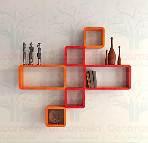 DECORASIA Beautiful & Antique Cube & Rectangle Shape (Set of 6) Mounted Rack Shelves.