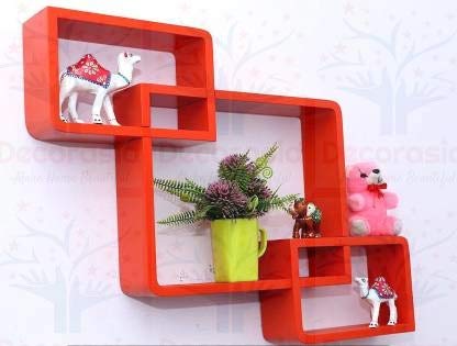 DECORASIA Beautiful Interlocking Shape (Set of 3) Wooden Wall Shelf