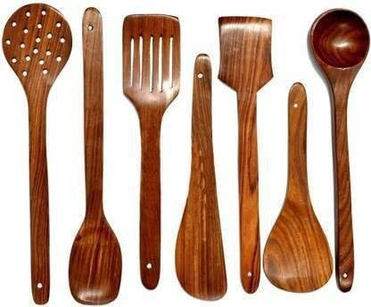 Decorasia Wooden Cooking Spoon, Strainer & Spatula Set | 3-Piece Natural Wood Kitchen Utensils | Heat-Resistant & Non-Stick Safe