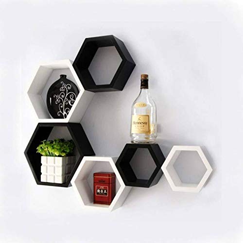 DECORASIA� Beautiful Wooden Hexagon Shape Designer Storage Shelves MDF (Set of 6) (Medium Density Fiber) Wall Shelf