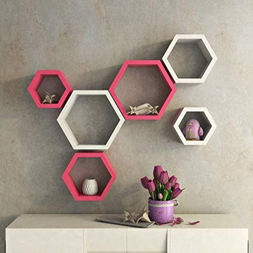 DECORASIA� Beautiful Wooden Hexagon Shape Designer Storage Shelves MDF (Set of 6) (Medium Density Fiber) Wall Shelf