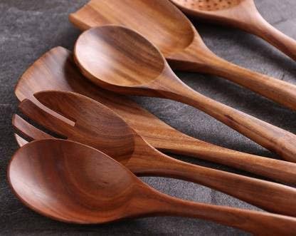 Decorasia Wooden Baking & Cooking Tools Set | Spatula, Ladle & Cooking Spoon | Natural Wood Kitchen Utensils for Mixing, Stirring & Serving