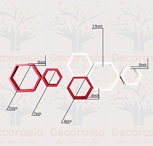 DECORASIA Beautiful Wooden Hexagon Shape Designer Storage Shelves MDF (Set of 6) (Medium Density Fiber) Wall Shelf