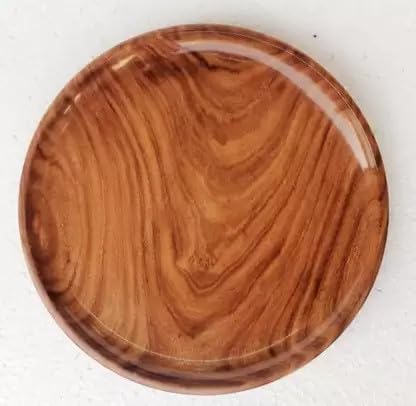 Decorasia HANDICRAFTS Round Wooden Serving Tray Tray for Dining Table, Home D�cor & Kitchen Use | Rustic Brown Serving Platter � Pack of 1